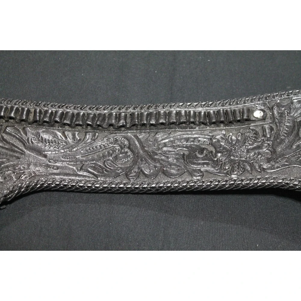 Vintage Tooled Leather Western Double Holster Belt Black Floral Carved Cowboy